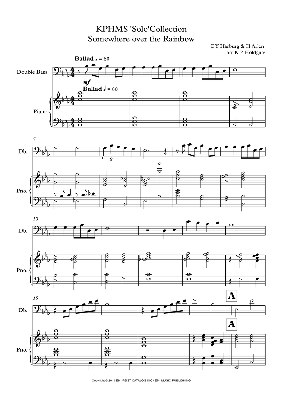 Over The Rainbow Double Bass scores gallery preview page 1