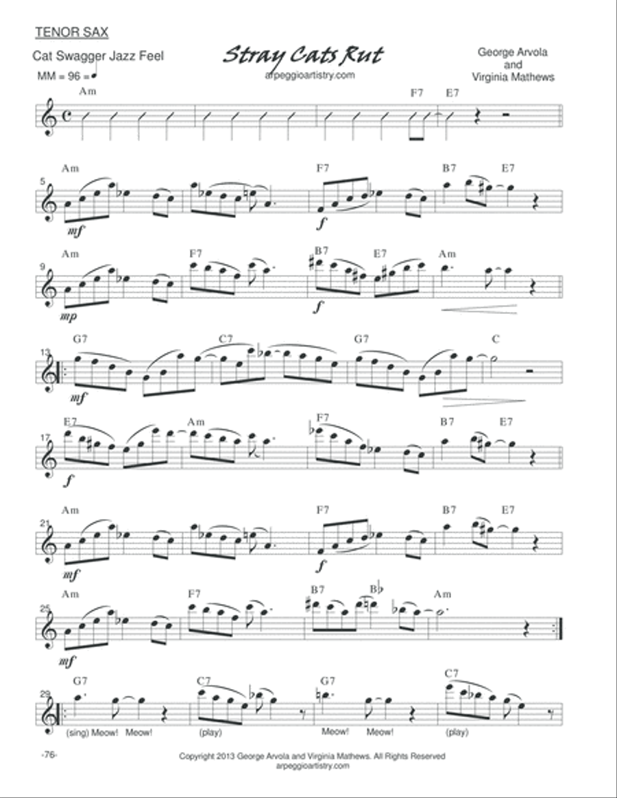 Stray Cats Rut for clarinet and tenor saxophone. Jazz Ensemble scores gallery preview page 4