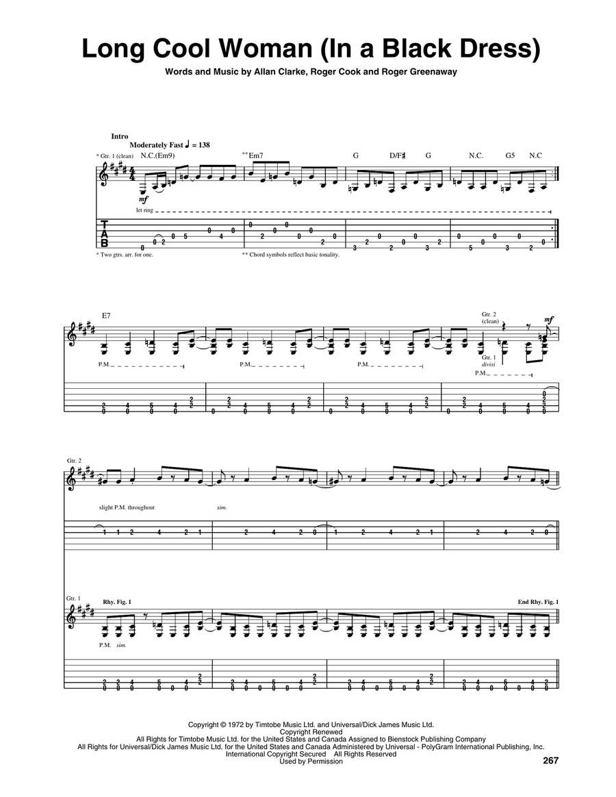 Long Cool Woman (In A Black Dress) Acoustic Guitar scores gallery preview page 1
