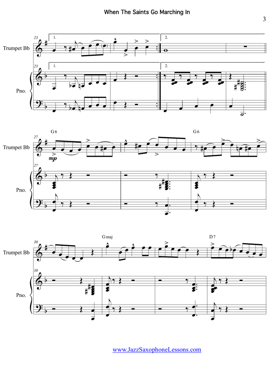 When The Saints Go Marching In for Trumpet and Piano Jazz Ensemble scores gallery preview page 5