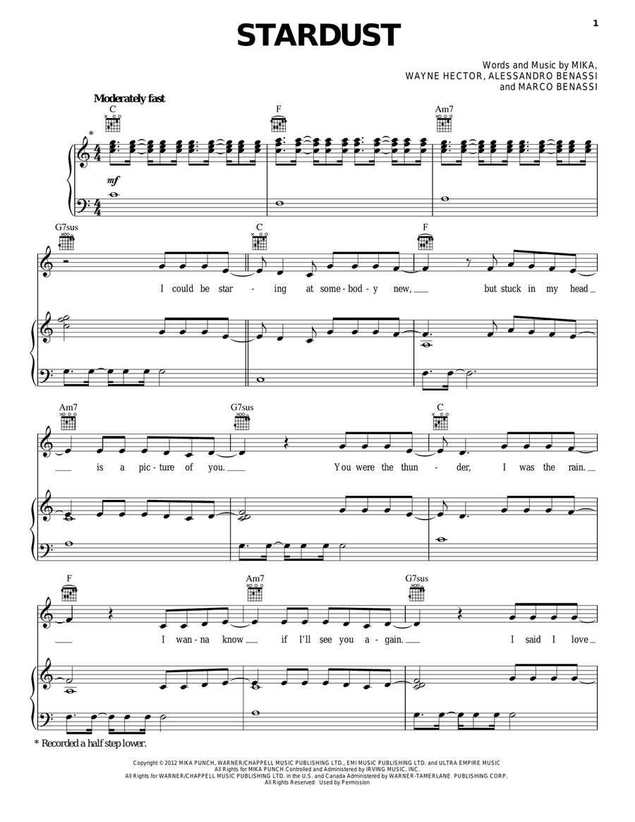 Stardust Piano, Vocal, Guitar scores gallery preview page 1