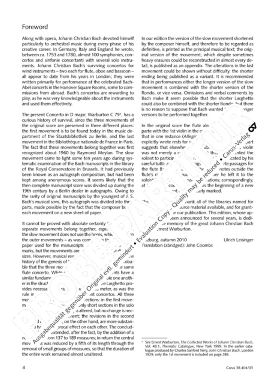 Concerto for Flute in D major (Concerto per il Flauto traverso in D / Flotenkonzert in D) Flute Solo scores gallery preview page 5