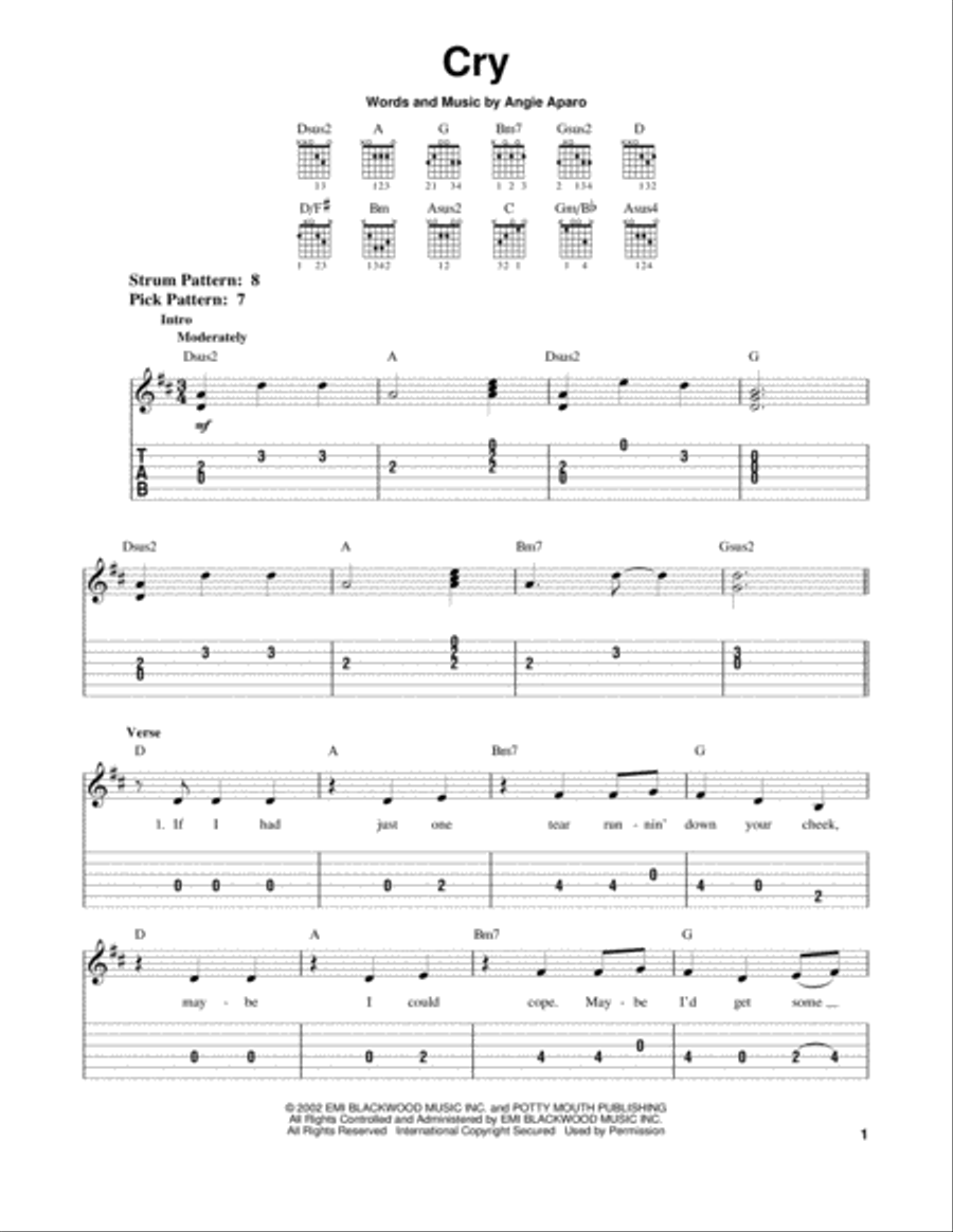 Cry Acoustic Guitar scores gallery preview page 1