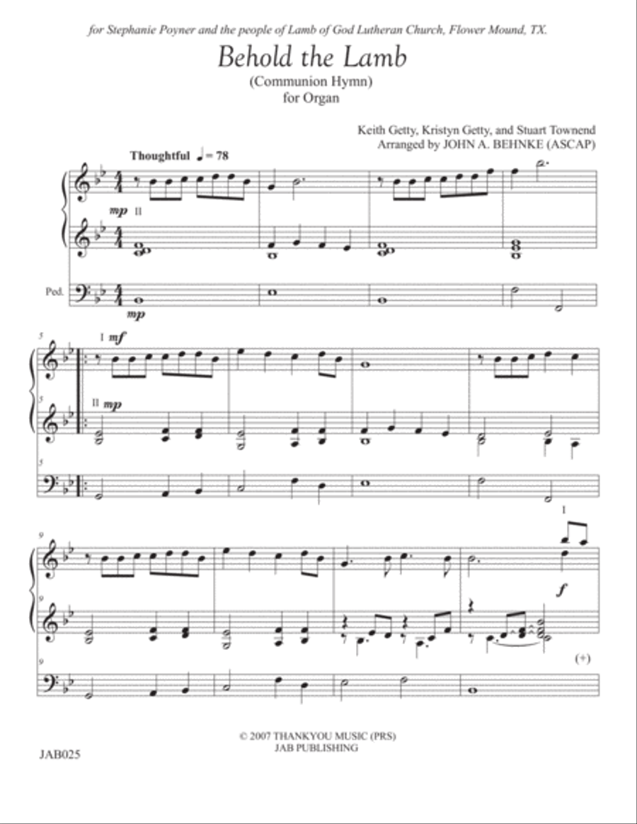 Behold The Lamb (communion Hymn) Organ Solo scores gallery preview page 1