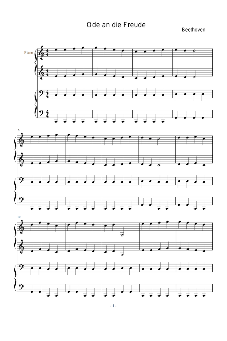 Ode an die Freude Ode an die Freude 1 Piano, 4-Hands scores gallery preview page 1