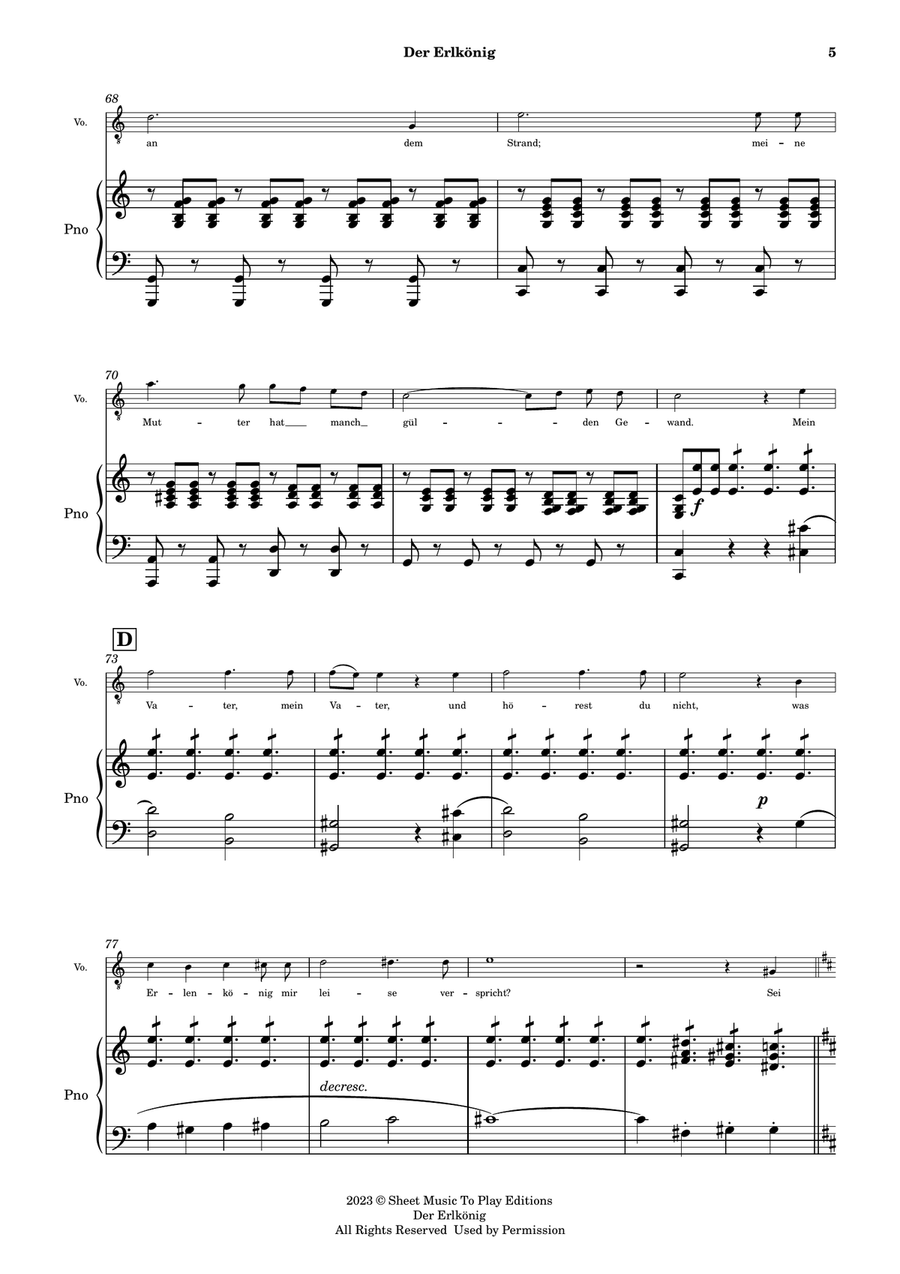Der Erlkönig by Schubert - Voice and Piano - A minor (Full Score and Parts) Piano, Vocal scores gallery preview page 6