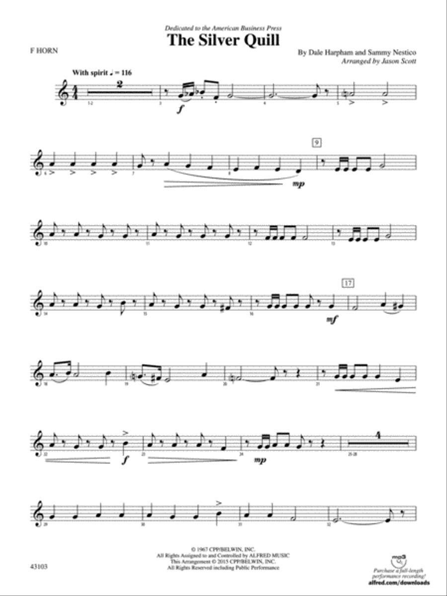 The Silver Quill: 1st F Horn Concert Band scores gallery preview page 1