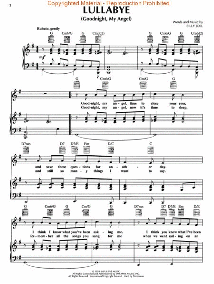 Lullabye (Goodnight, My Angel) Piano, Vocal, Guitar scores gallery preview page 2
