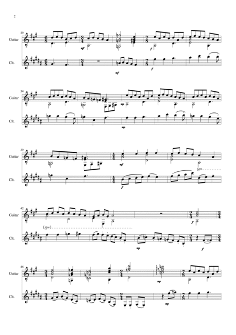 Bergamasca Variations for clarinet and guitar Clarinet scores gallery preview page 2