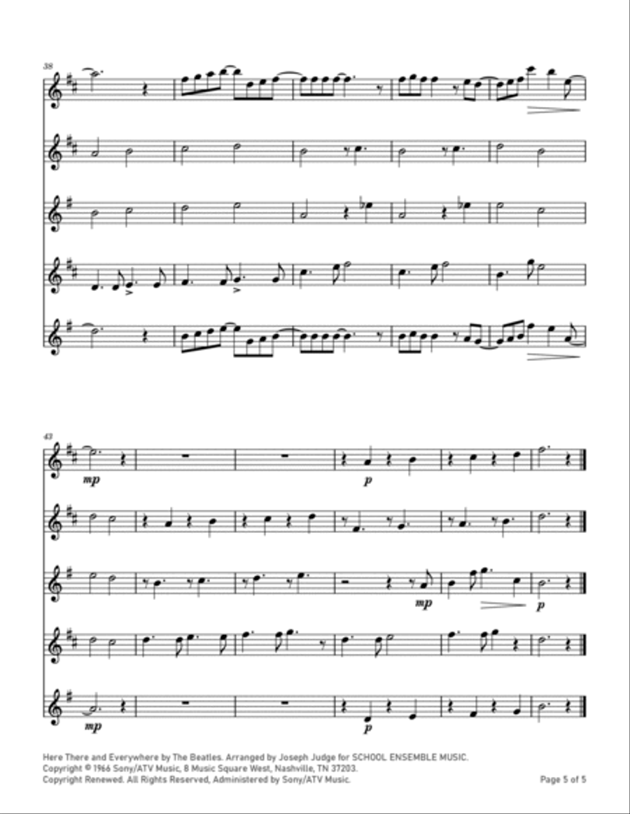 Here, There And Everywhere Saxophone Quartet scores gallery preview page 5