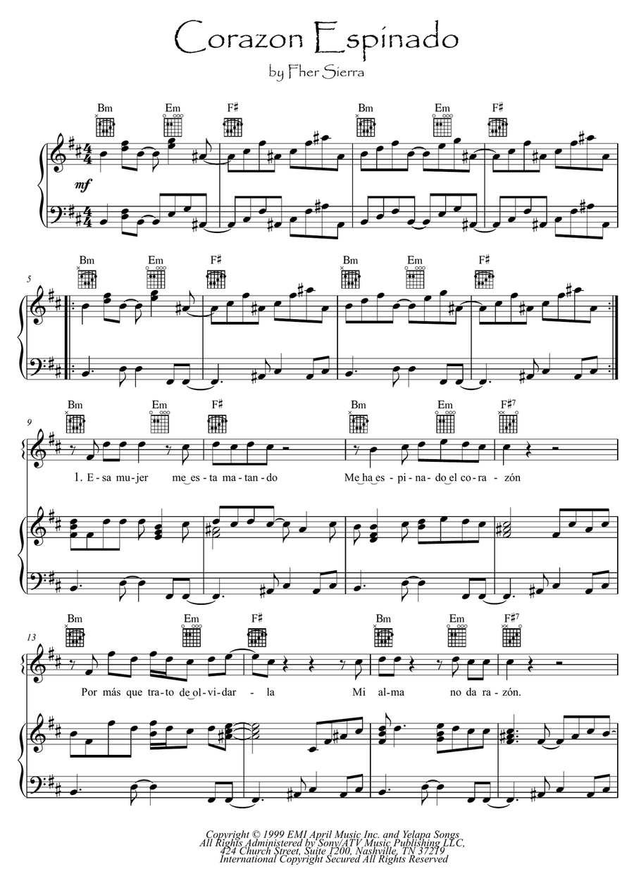 Corazon Espinado Voice scores gallery preview page 1