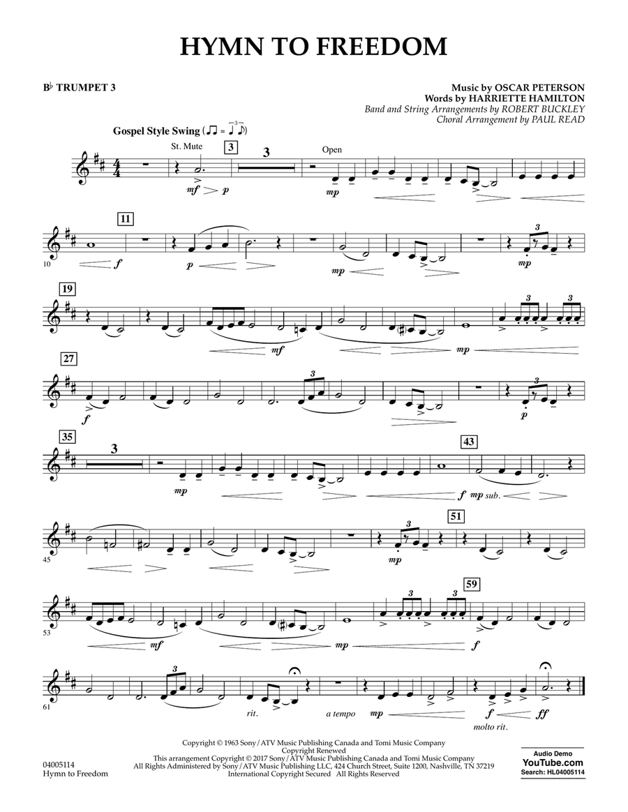 Hymn to Freedom - Bb Trumpet 3 Concert Band scores gallery preview page 1