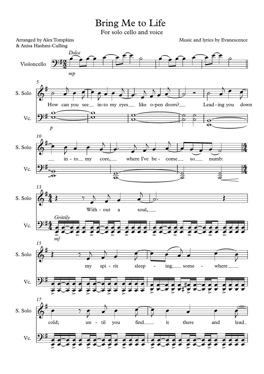 Bring Me To Life Bring Me To Life Voice scores gallery preview page 1