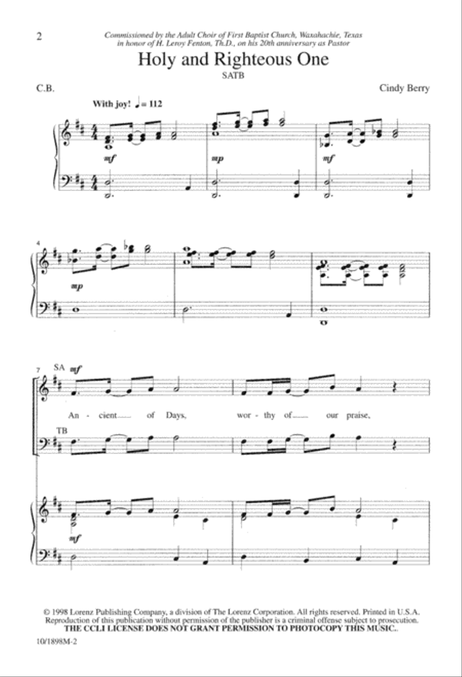 Holy and Righteous One 4-Part scores gallery preview page 2