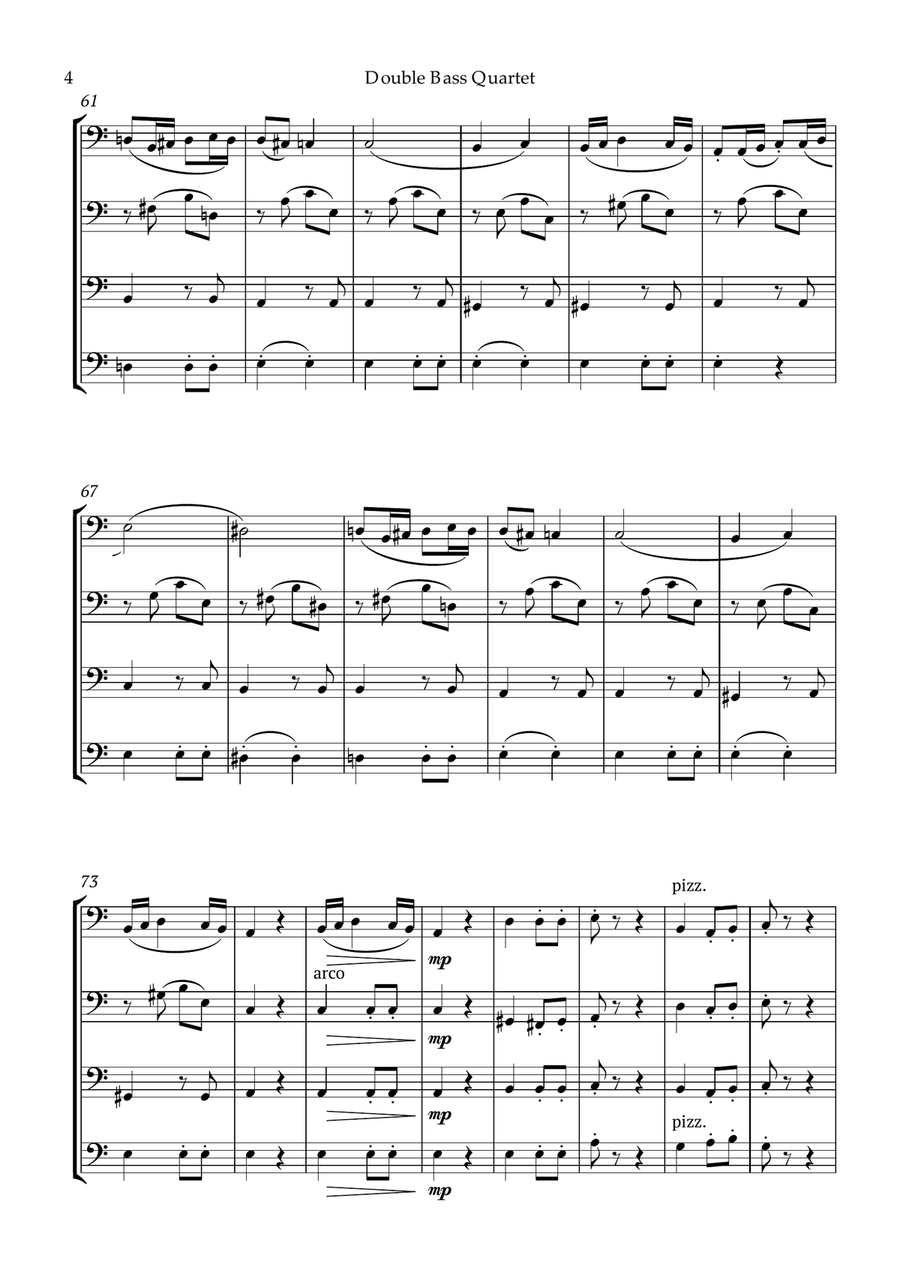 Beethoven Symphony 7 Movement 2 Allegretto for Double Bass Quartet String Quartet scores gallery preview page 5