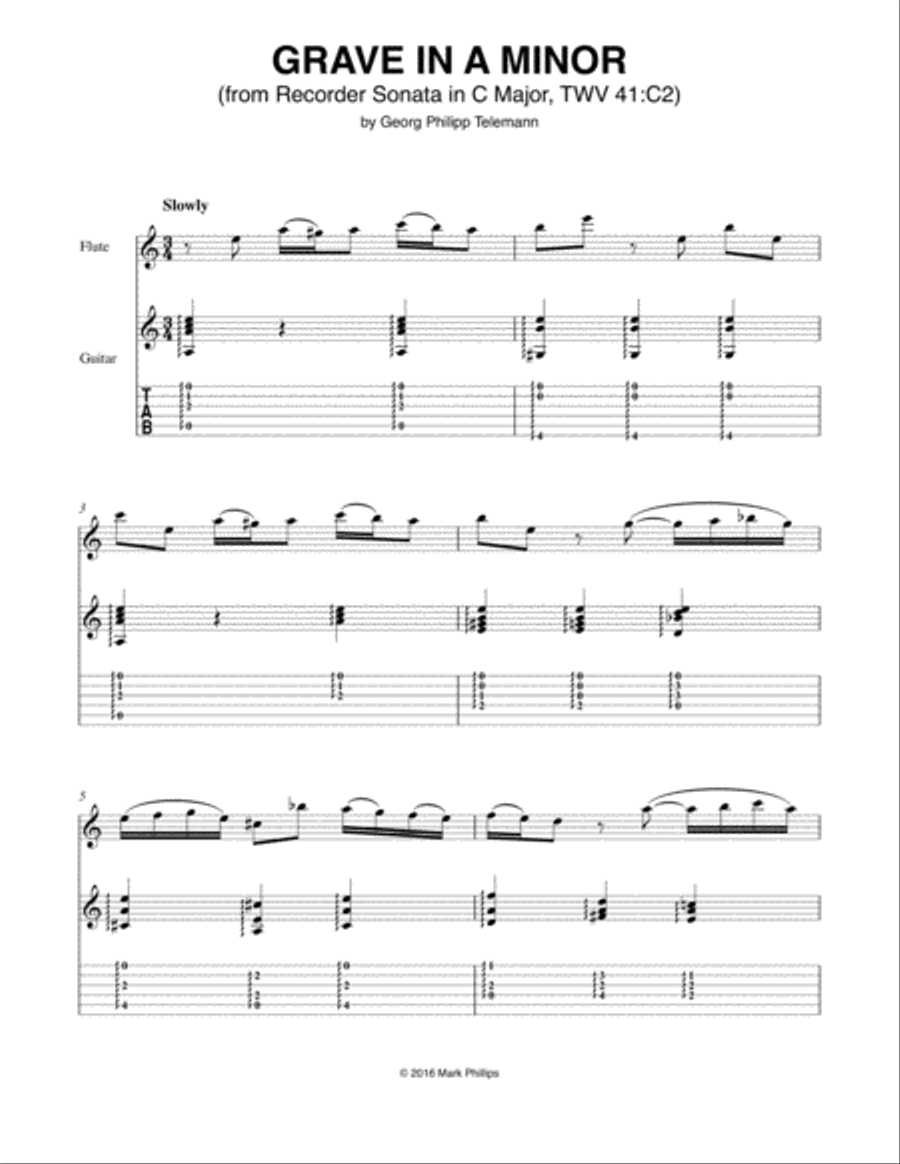 Grave in A Minor (from Recorder Sonata in C Major, TWV 41:C2) Flute scores gallery preview page 1
