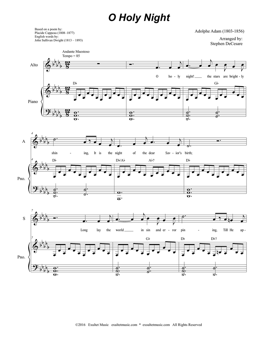 O Holy Night sheet music for voice and piano (PDF-interactive)