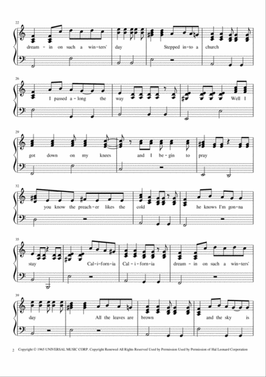 California Dreamin' Piano Solo scores gallery preview page 2