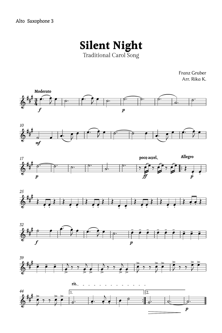 Silent Night for Alto Sax Quartet Saxophone Quartet scores gallery preview page 5