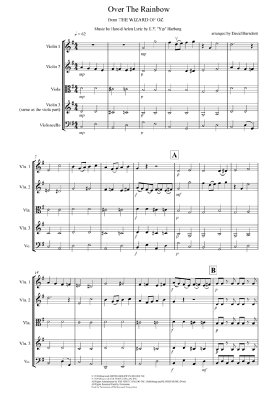 Over The Rainbow (from The Wizard Of Oz) String Quartet scores gallery preview page 1