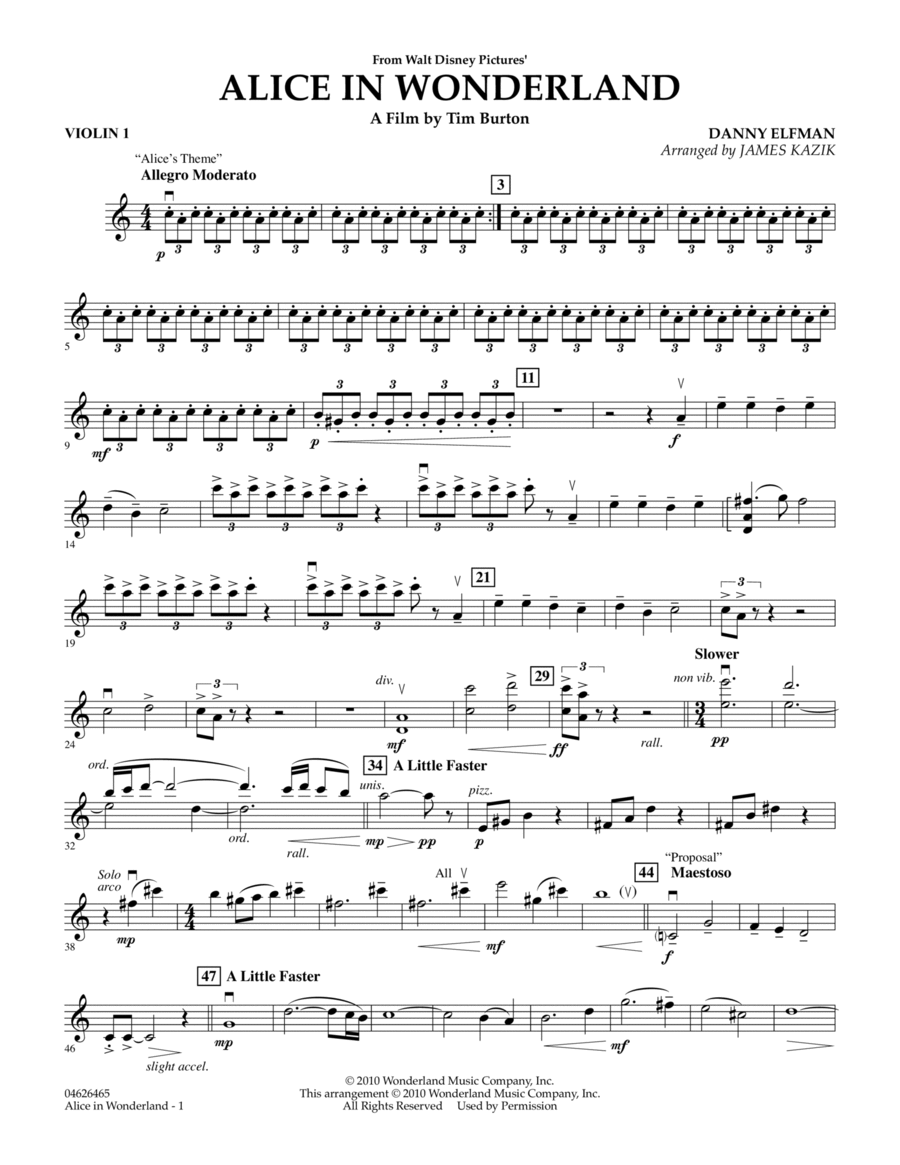 Alice In Wonderland - Violin 1 Orchestra scores gallery preview page 1