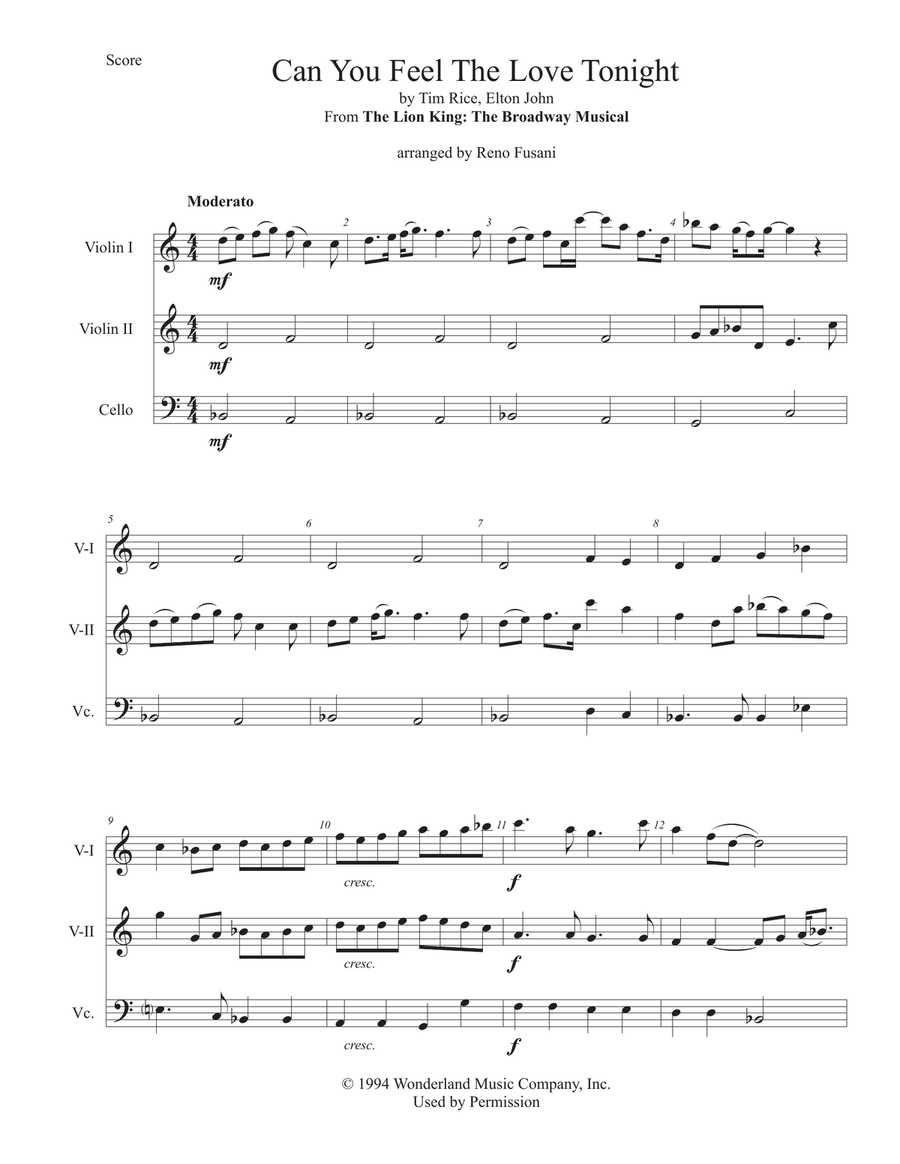 Can You Feel The Love Tonight String Trio scores gallery preview page 1