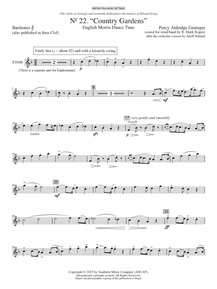 Country Gardens for Symphonic Band - Baritone T.C. Concert Band scores gallery preview page 1