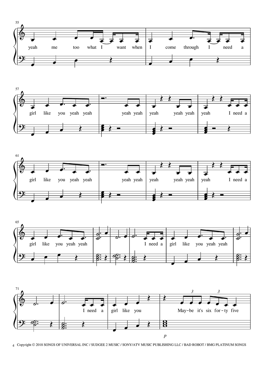 Girls Like You Girls Like You Easy Piano scores gallery preview page 4