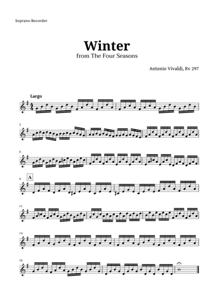 Largo from Winter by Vivaldi for Recorder Quintet with Chords image number null