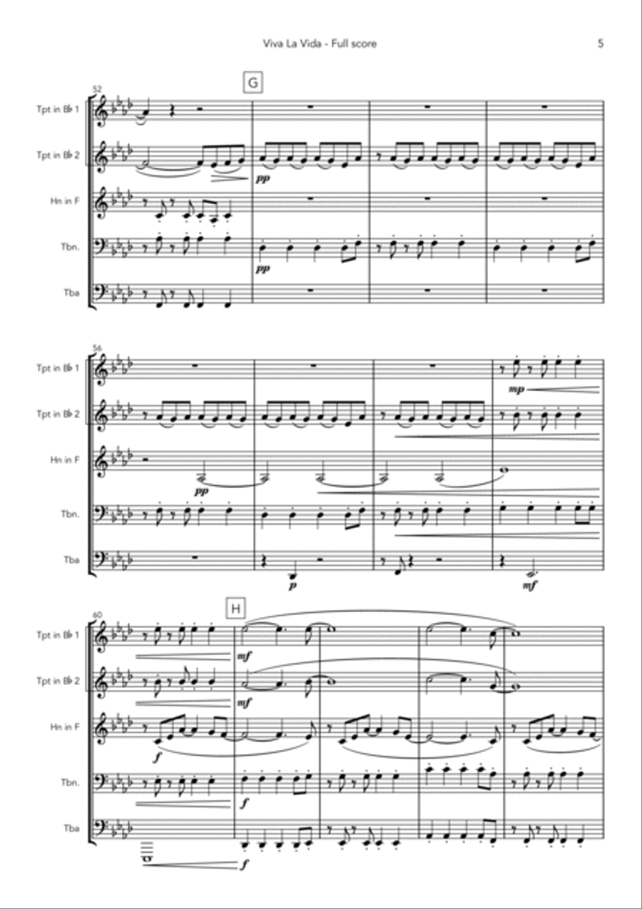 Viva La Vida Viva La Vida Brass Ensemble scores gallery preview page 5