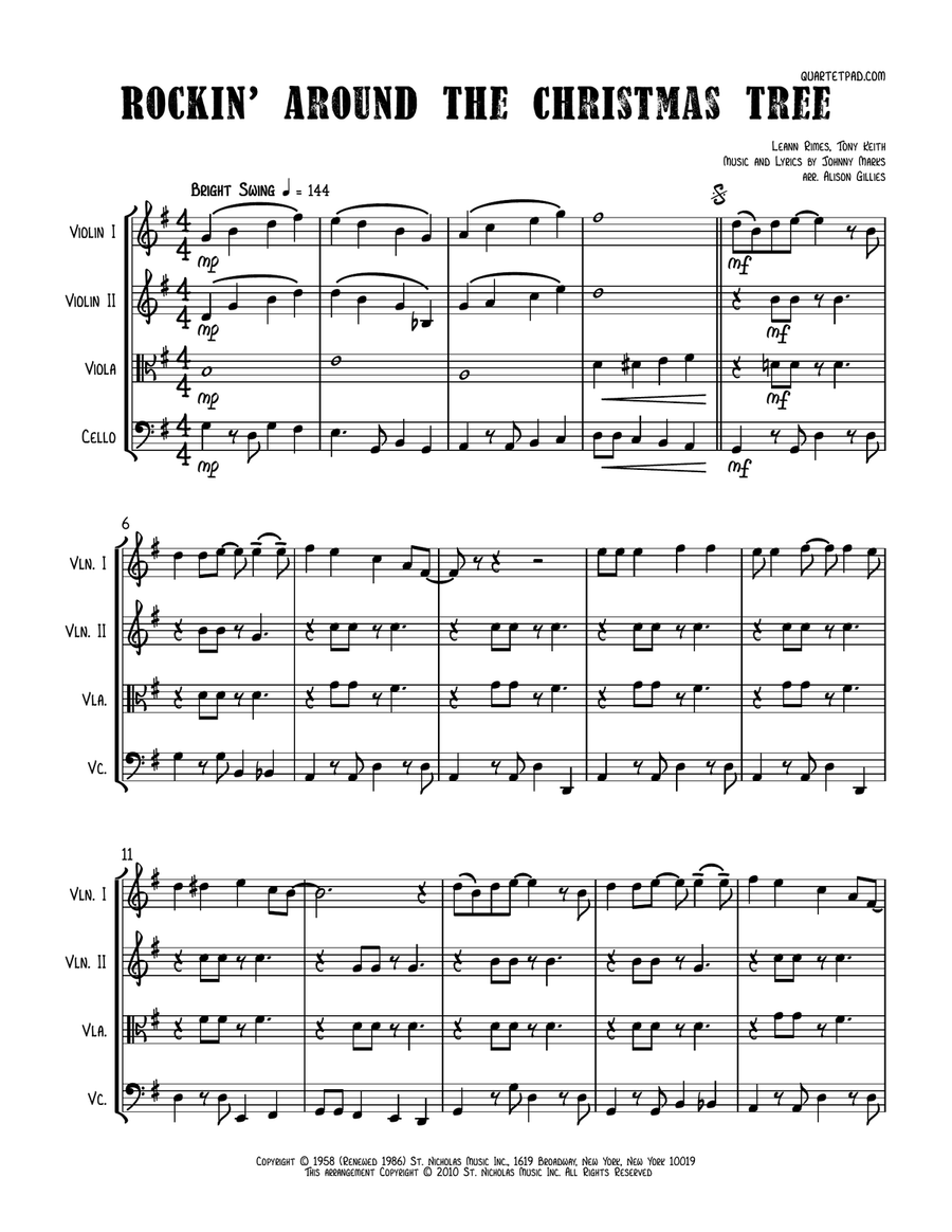 Rockin' Around The Christmas Tree String Quartet scores gallery preview page 1