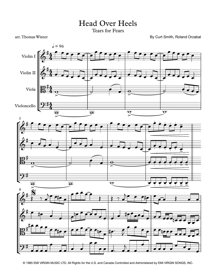 Head Over Heels String Quartet scores gallery preview page 1