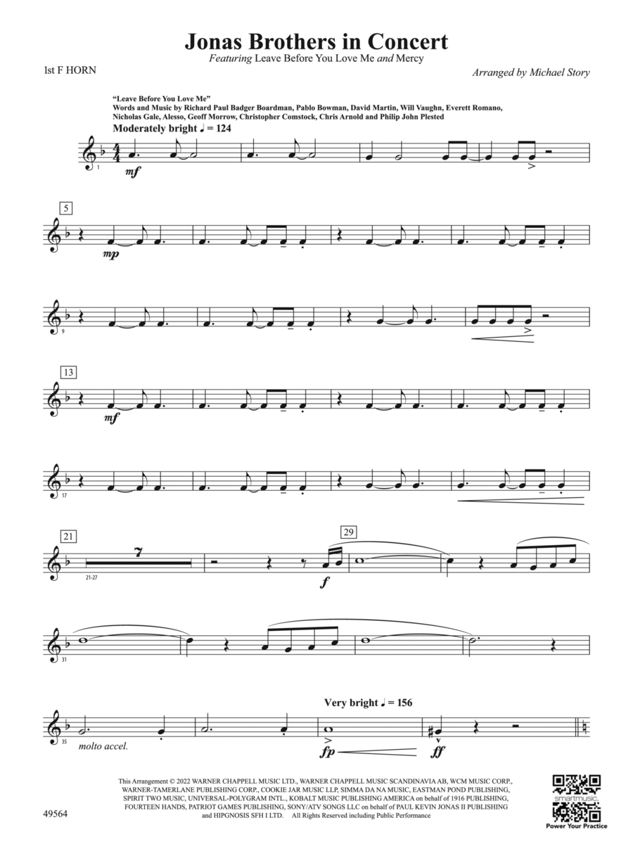 Jonas Brothers in Concert: 1st F Horn Concert Band scores gallery preview page 1