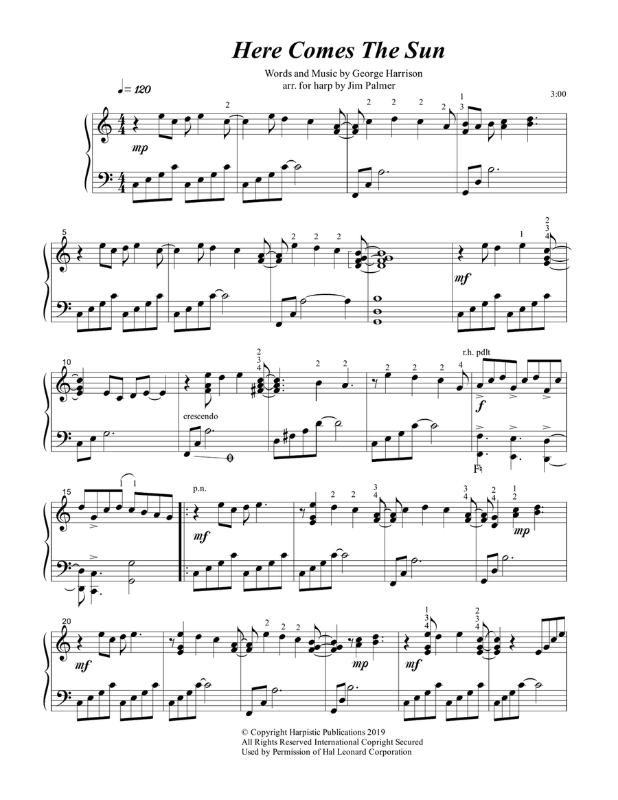 Here Comes The Sun Harp scores gallery preview page 1