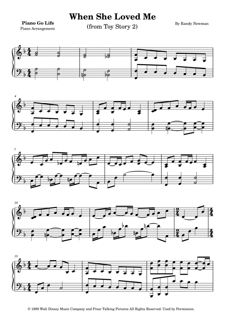 When She Loved Me Piano Solo scores gallery preview page 1
