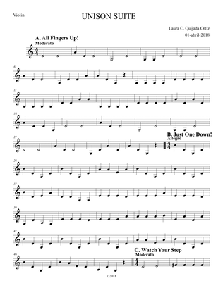 Unison Suite for beginning string orchestra. VIOLIN PART ONLY.