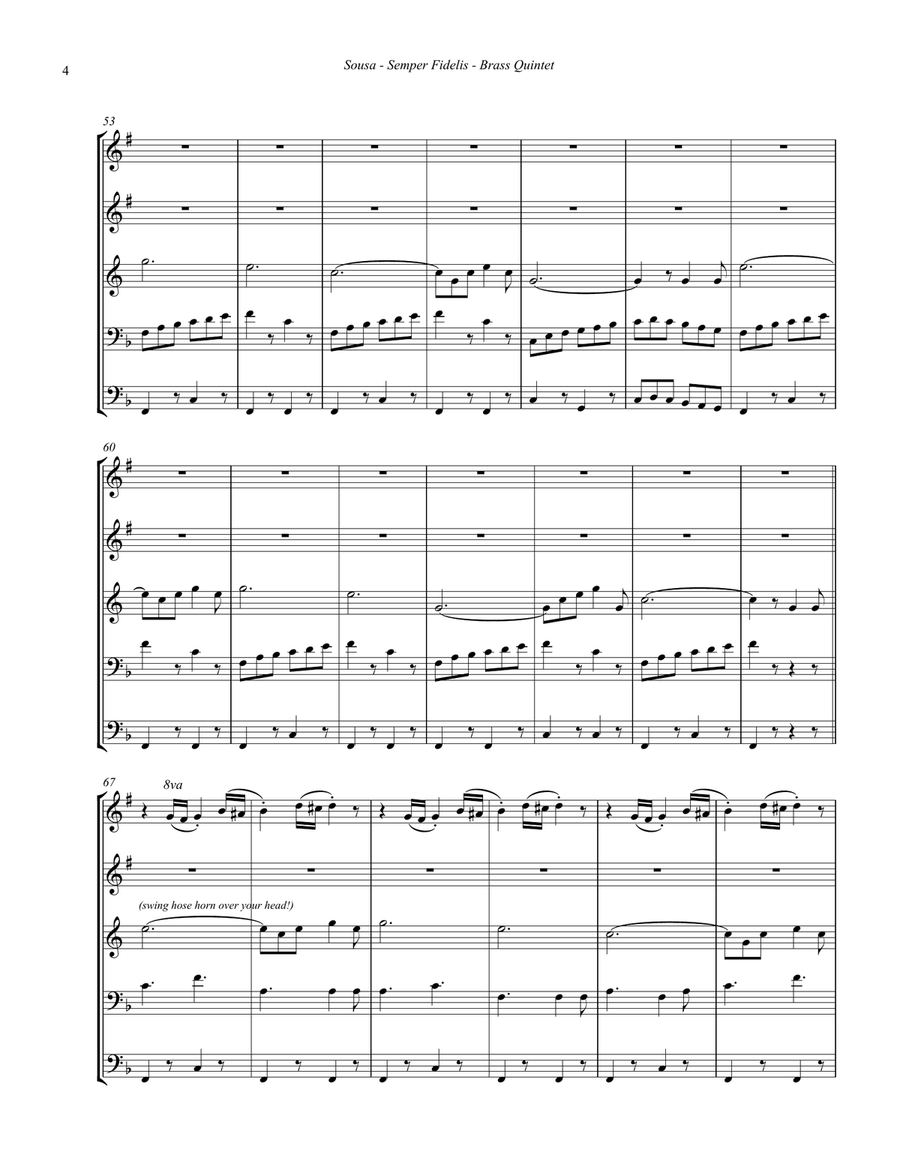 Semper Fidelis March for Brass Quintet Brass Quintet scores gallery preview page 4