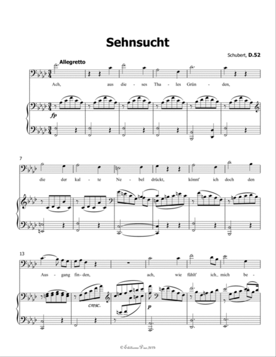 Sehnsucht, by Schubert, D.52, in A flat Major Voice scores gallery preview page 3