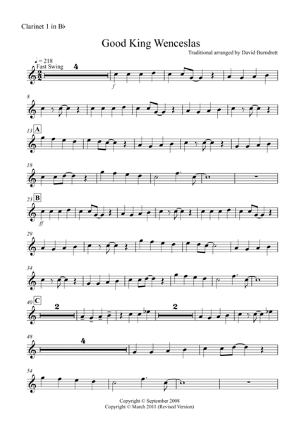 Good King Wenceslas (Jazzy Style!) for Clarinet Quartet image number null
