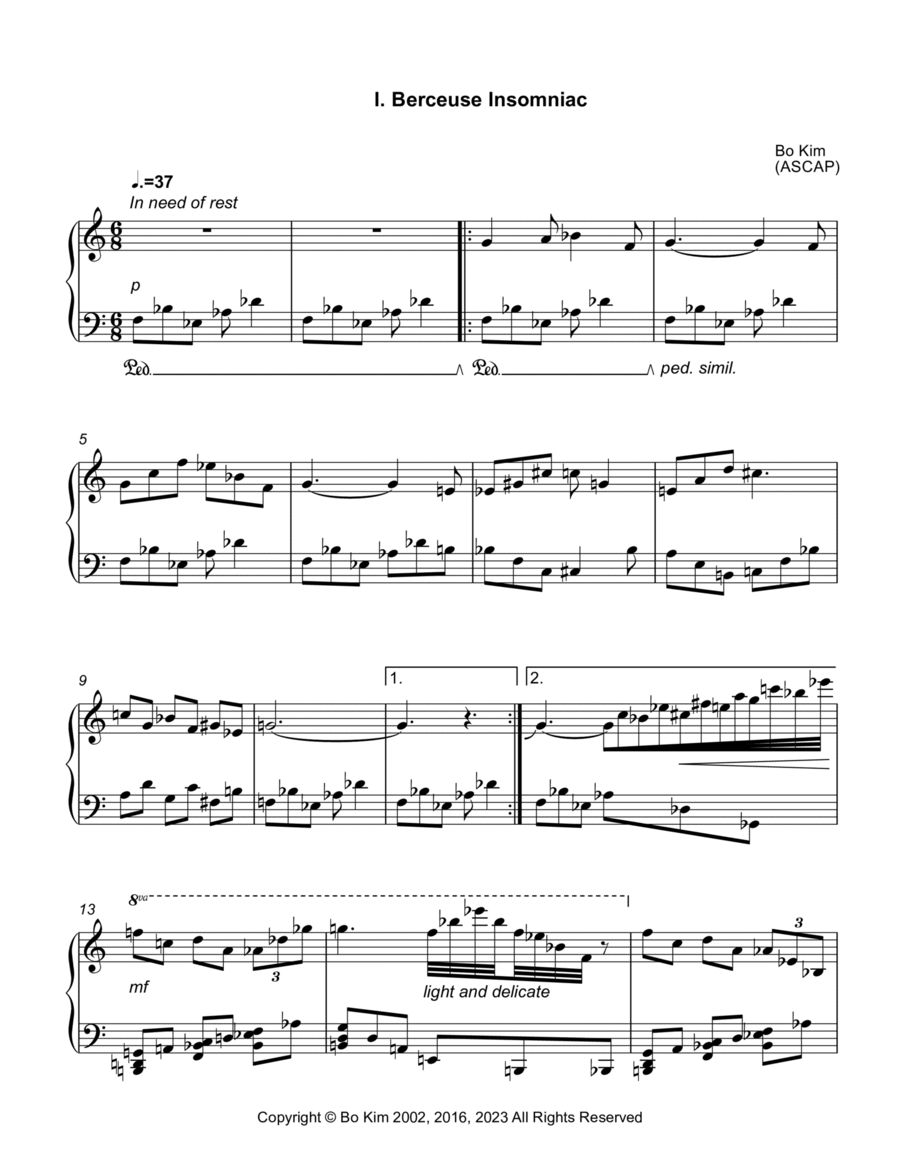 Berceuse Insomniac Berceuse Insomniac Piano Solo scores gallery preview page 1