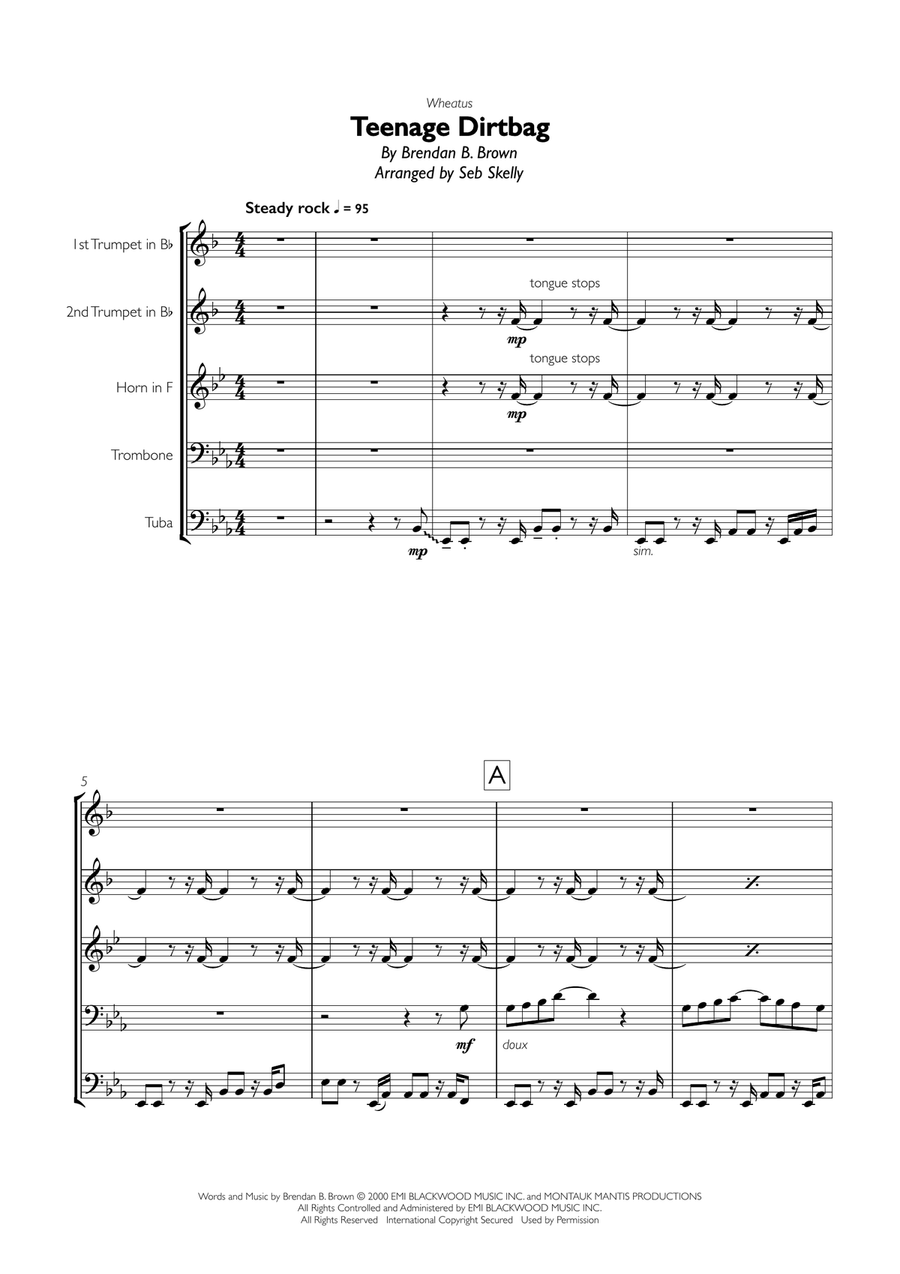 Teenage Dirtbag Brass Ensemble scores gallery preview page 1