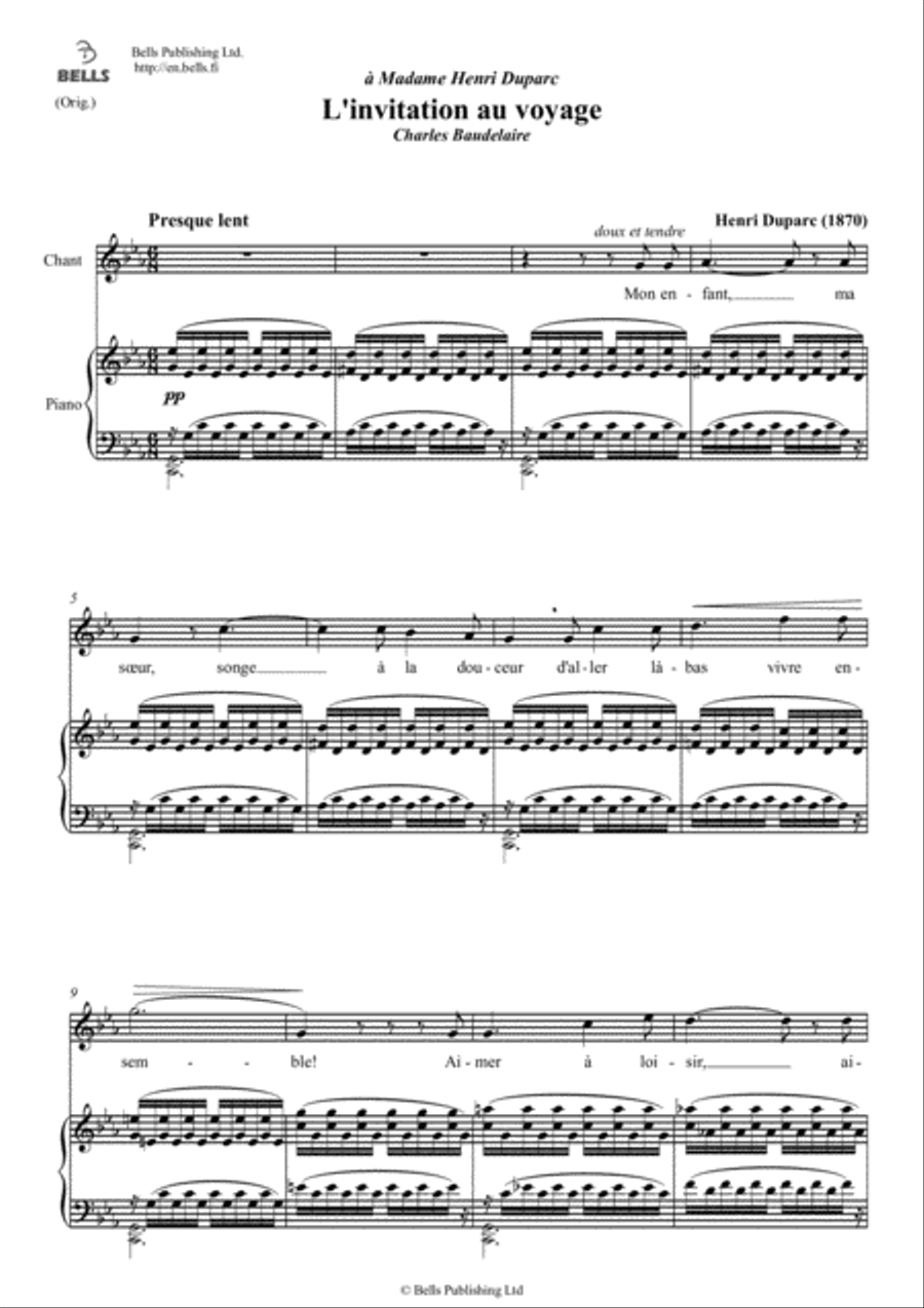 L'invitation au voyage (Original key. C minor) Voice Solo scores gallery preview page 1