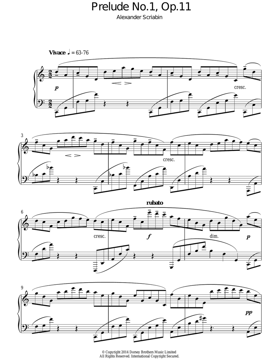 Prelude No.1, Op.11 Piano Solo scores gallery preview page 1