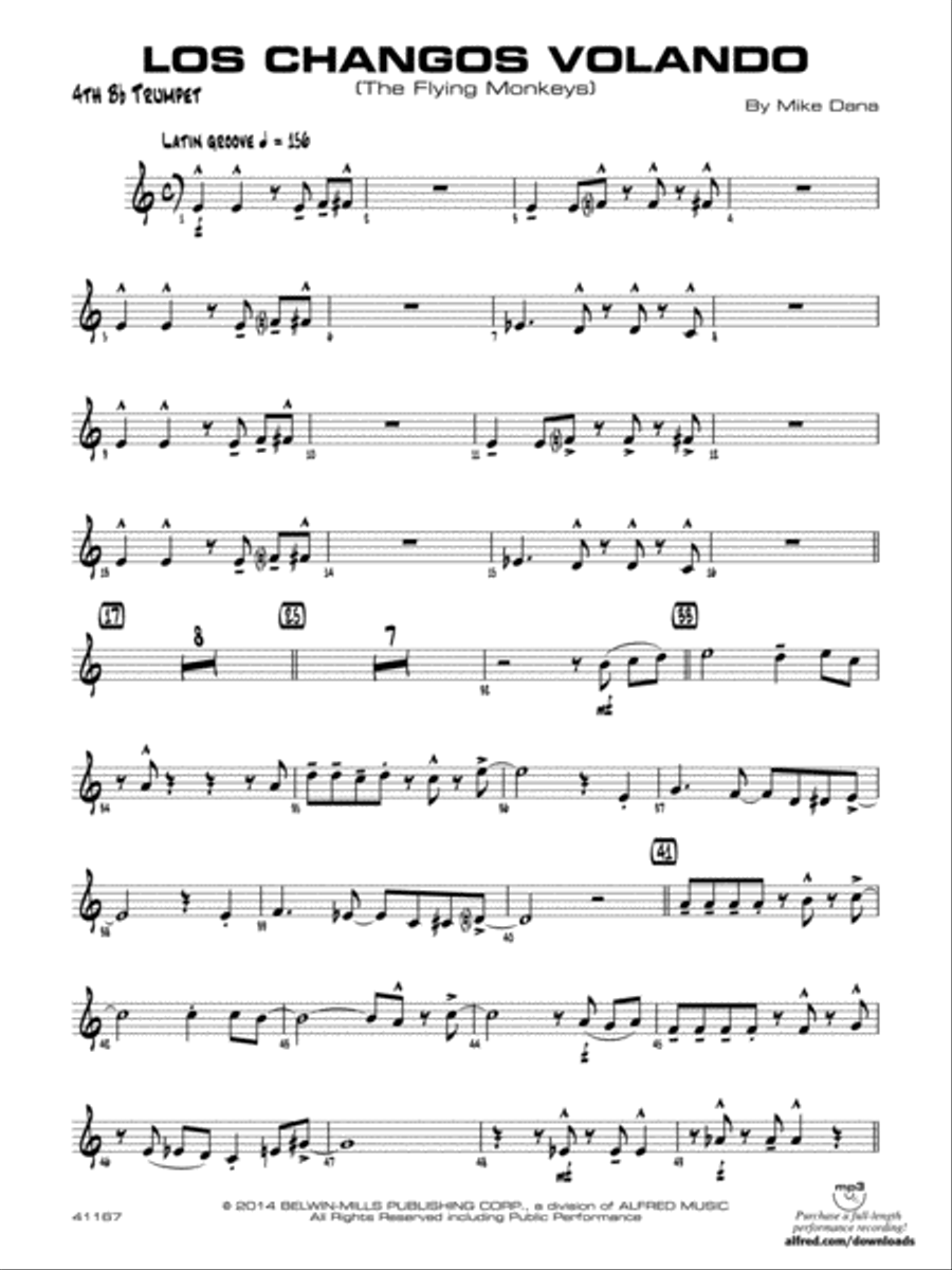 Los changos volando: 4th B-flat Trumpet Jazz Ensemble scores gallery preview page 1
