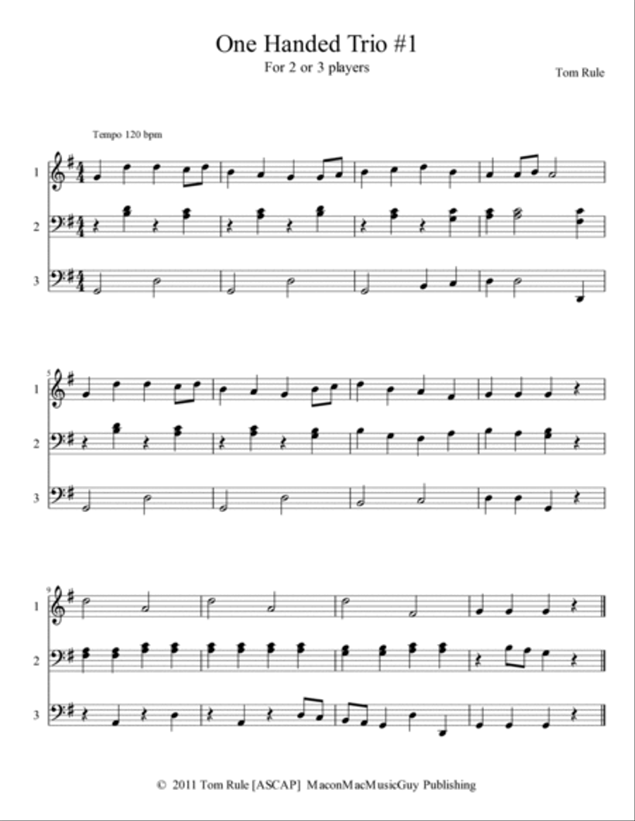 One Handed Trios - Set One 1 Piano, 4-Hands scores gallery preview page 3
