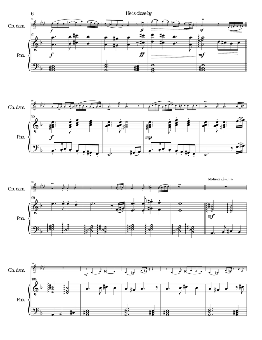 He is Close By for oboe d'amore and piano Oboe scores gallery preview page 6
