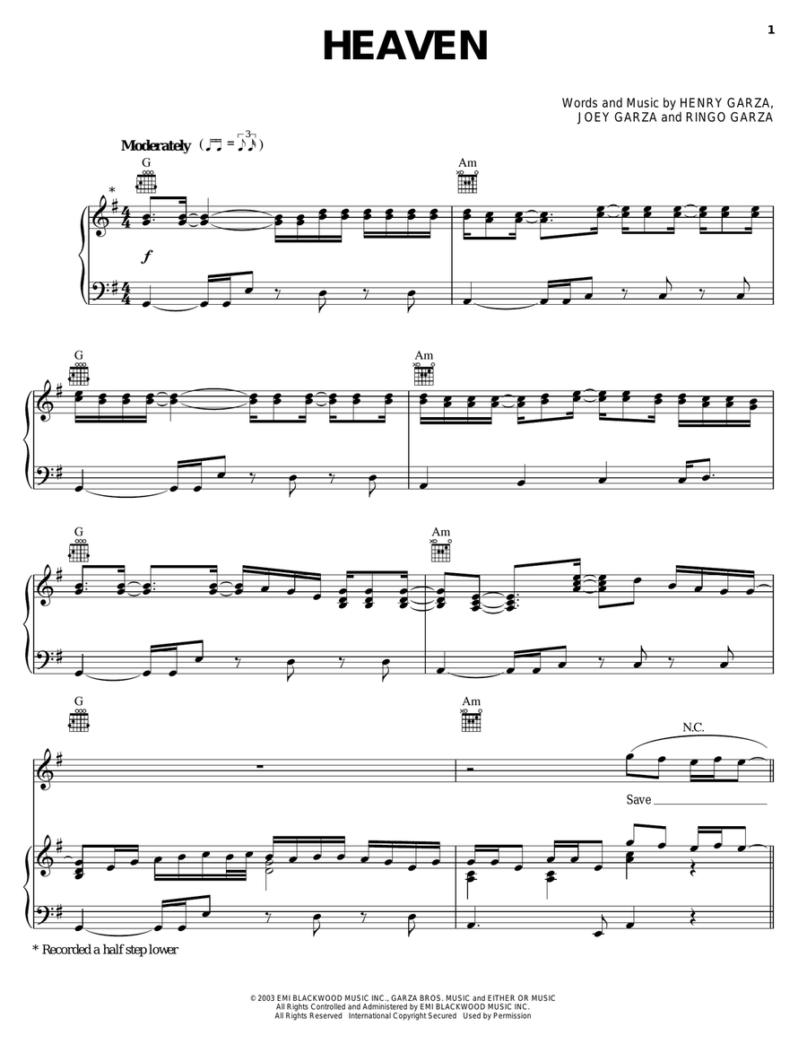 Heaven Piano, Vocal, Guitar scores gallery preview page 1
