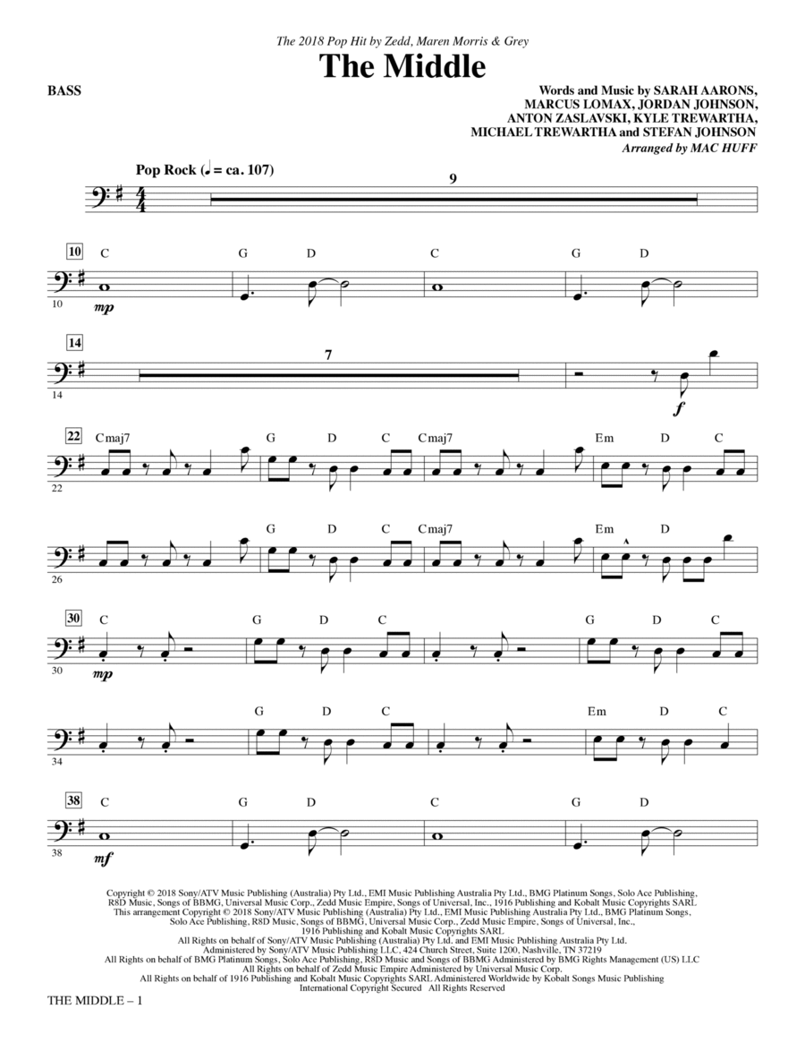 The Middle (arr. Mac Huff) - Bass Choir scores gallery preview page 1
