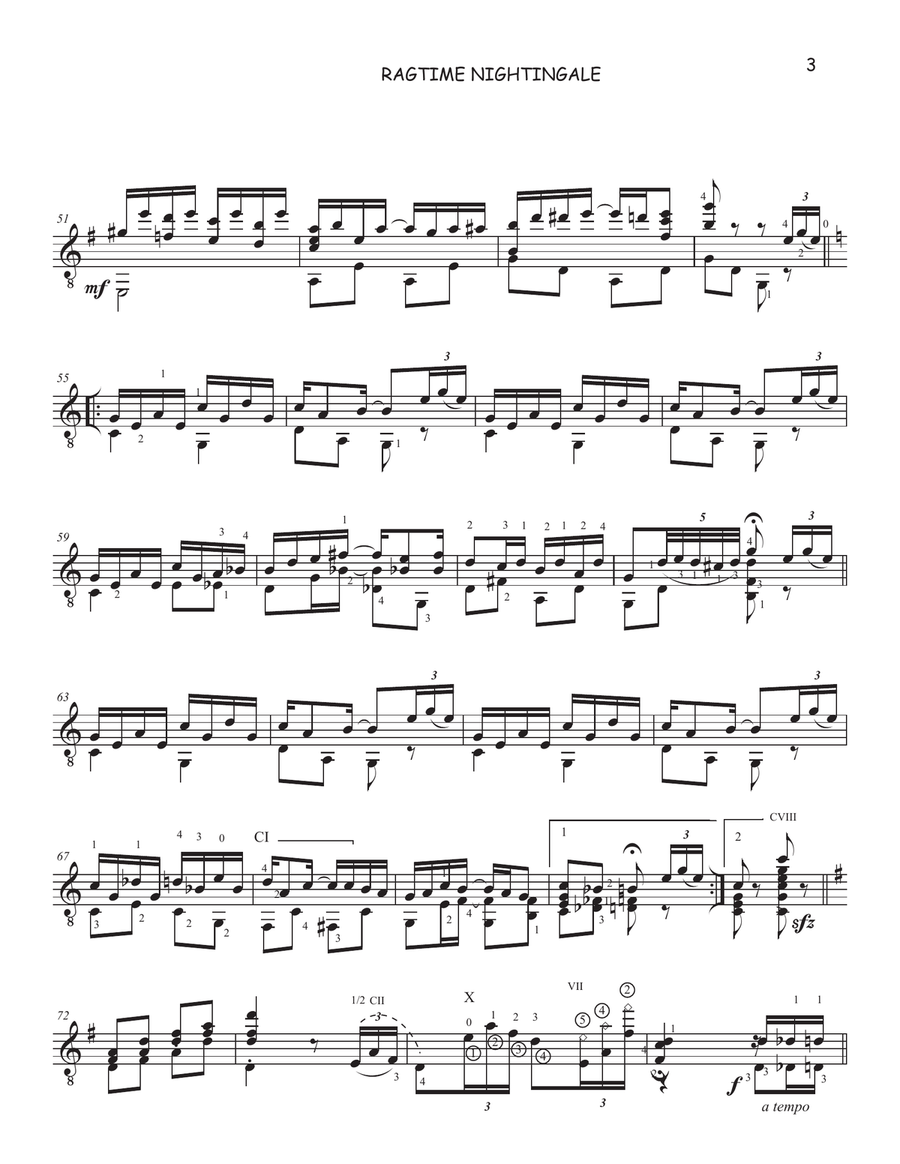Ragtime Nightingale Guitar Tablature scores gallery preview page 3