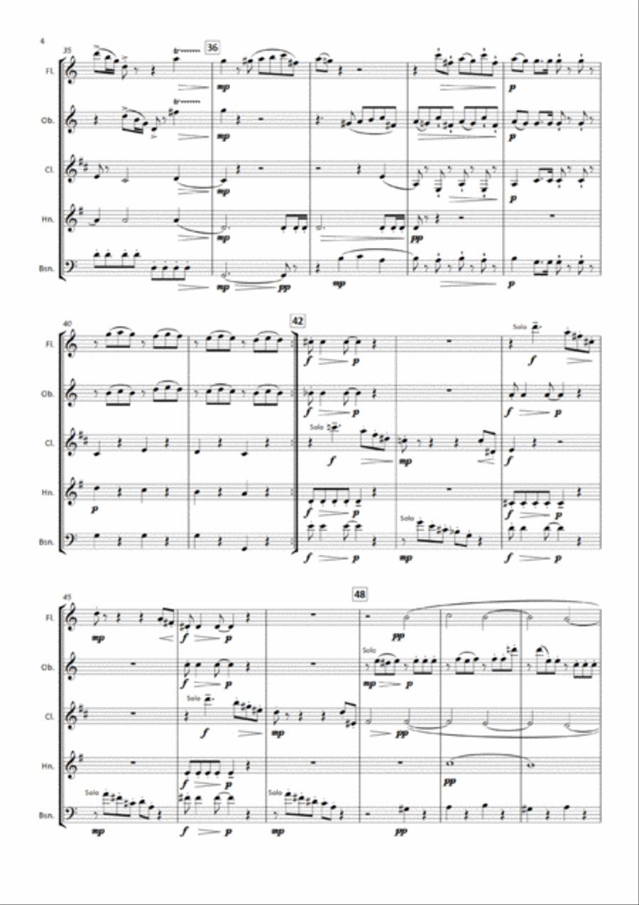 Mozart - Epistle Sonata in C K328 Woodwind Quintet scores gallery preview page 4